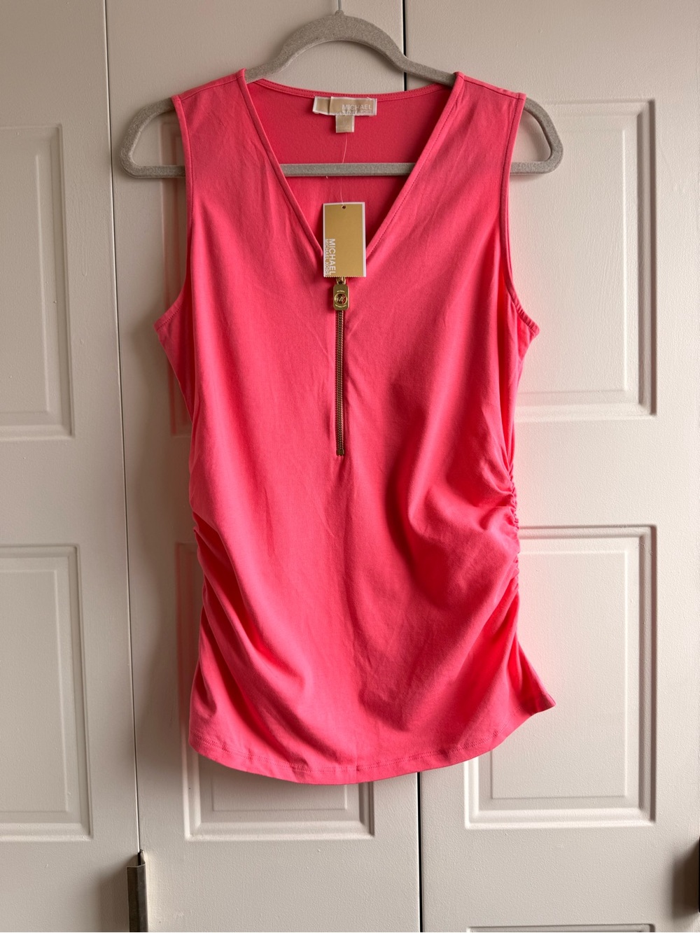Michael Kors Bright Pink V-Neck Zip Tank